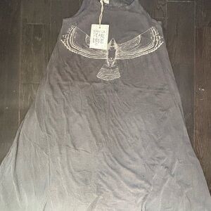 Magnolia Pearl Gray Maxi Dress with White Bird Design, Gently Worn, Tags inc.